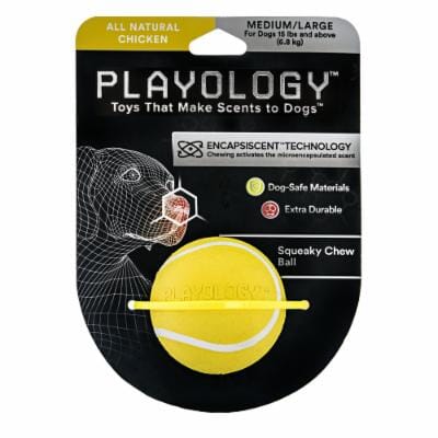 Playology Chicken Scented Squeaky Chew Ball Floating Rubber Dog Toy with Encapsiscent Tech - Medium/Large