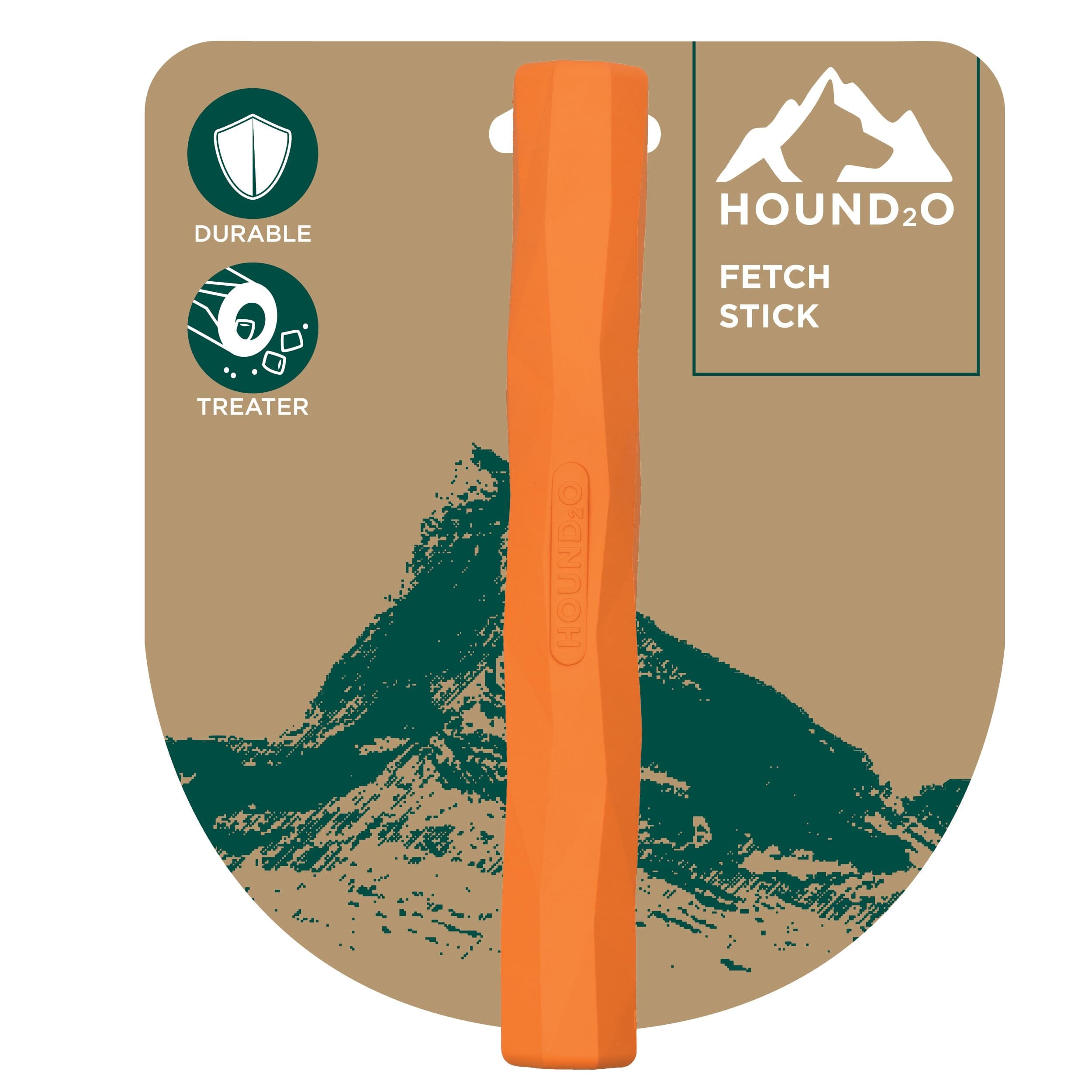 Playology Hound2O Fetch Stick Treat Inserting Durable Rubber Dog Toy - Orange