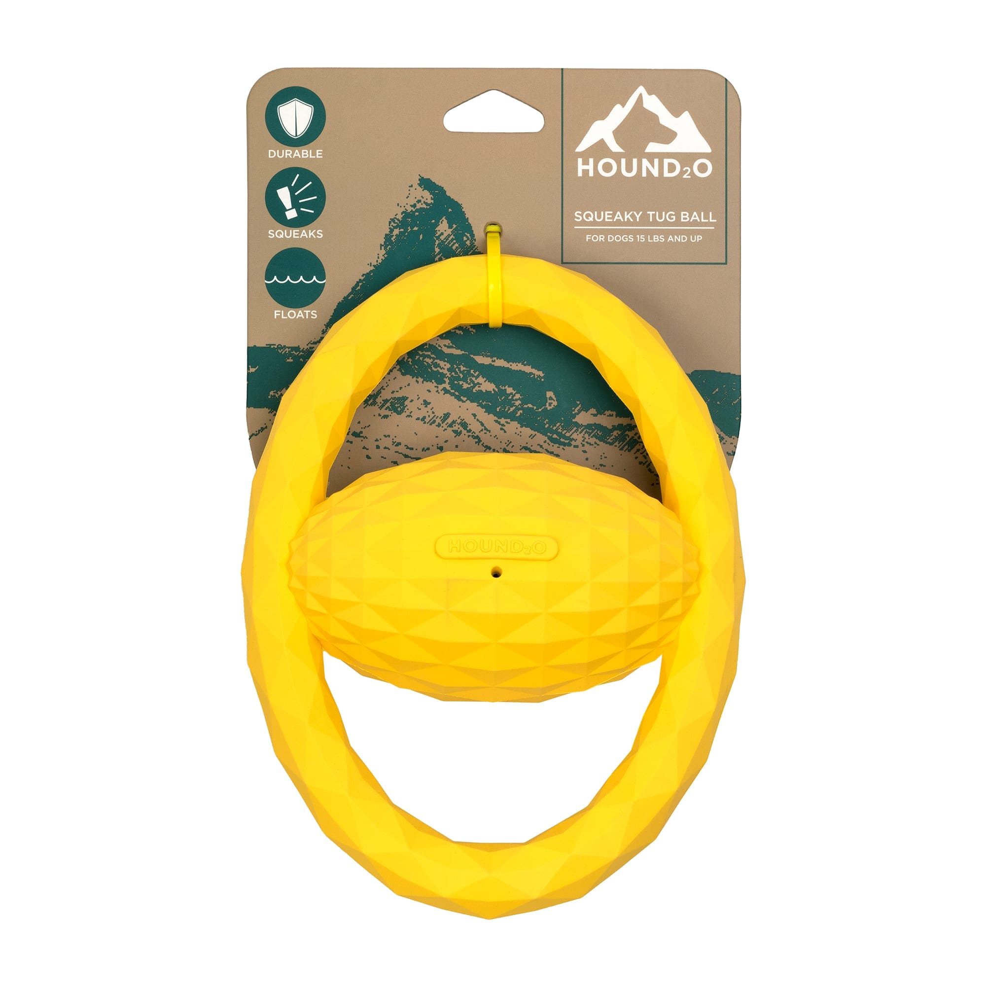 Playology Hound2O Squeaky Tug Ball Squeak and Floating Rubber Dog Toy - Yellow