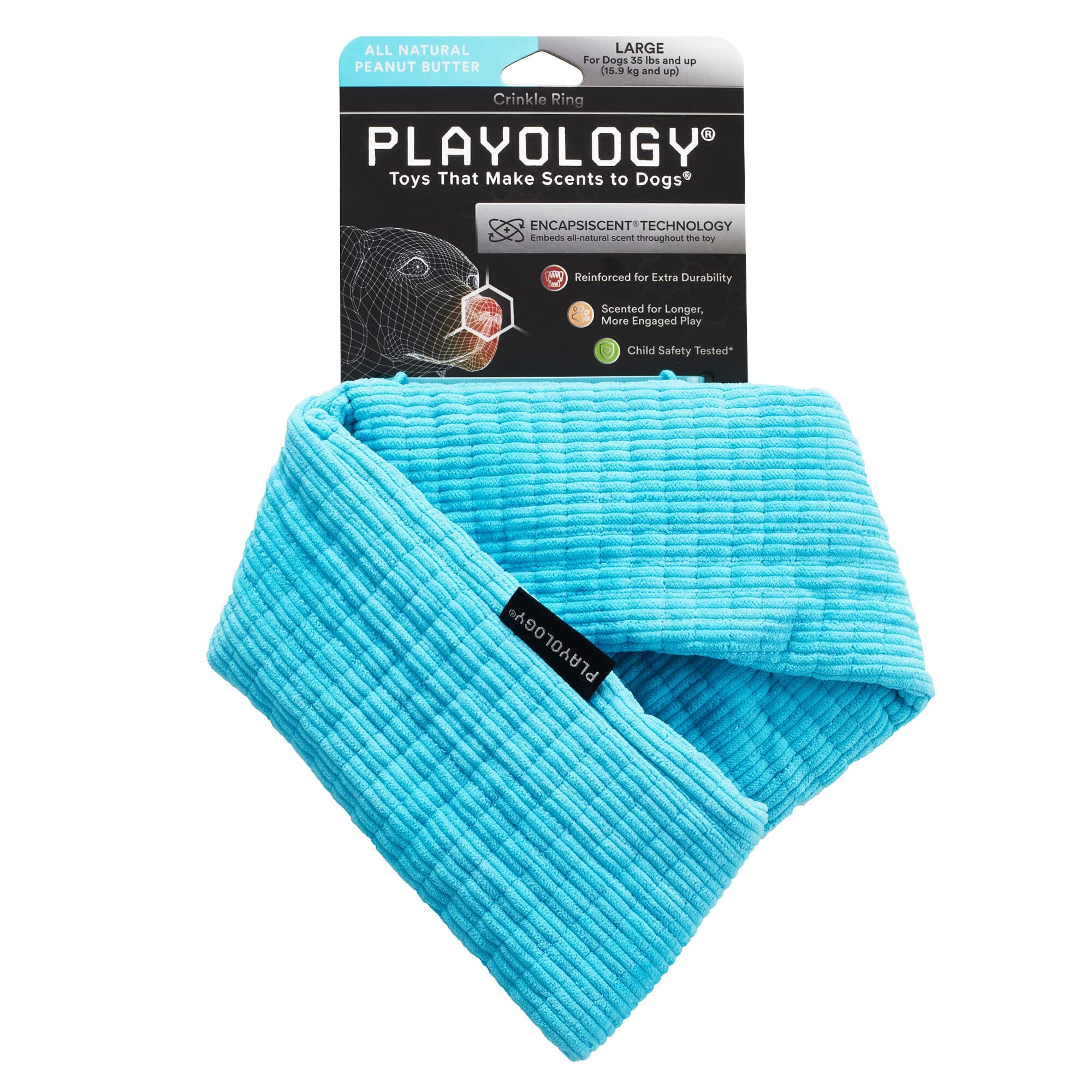 Playology Peanut Butter Scented Crinkle and Plush Ring Dog Toy with Encapsiscent Technology - Large