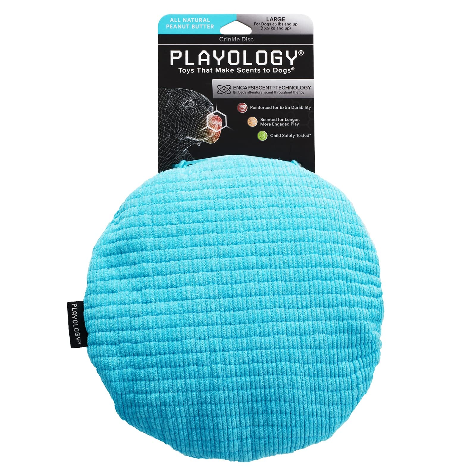 Playology Peanut Butter Scented Disc Crinkle and Plush Dog Toy with Encapsiscent Technology - Large