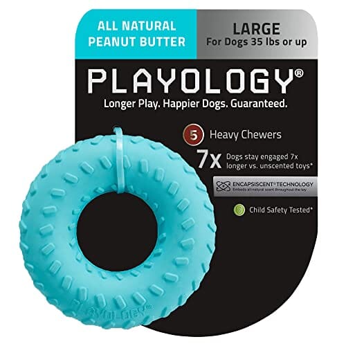 Playology Peanut Butter Scented Dual Layered Ring Rubber Dog Toy with Encapsiscent Technology - Large