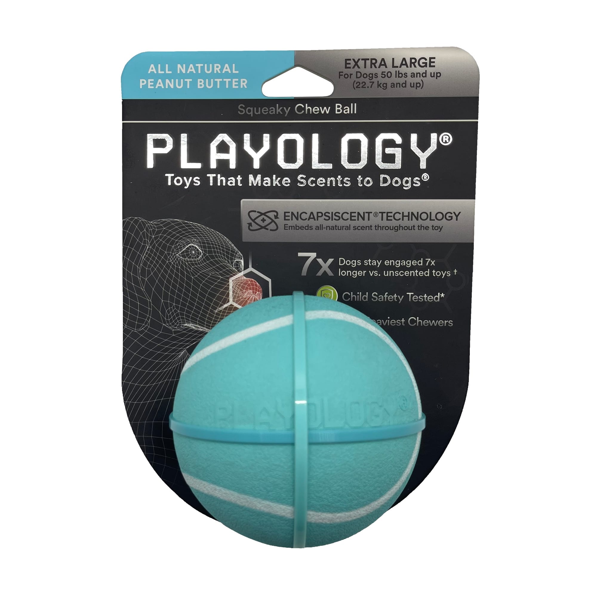 Playology Peanut Butter Scented Squeaky Chew Ball Rubber Dog Toy with Encapsiscent Technology - X-Large