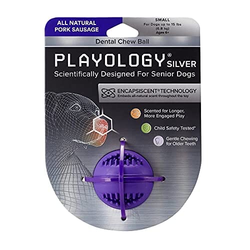 Playology Pork Scented Dental Chew Ball Rubber Dog Toy with Encapsiscent Technology - Medium