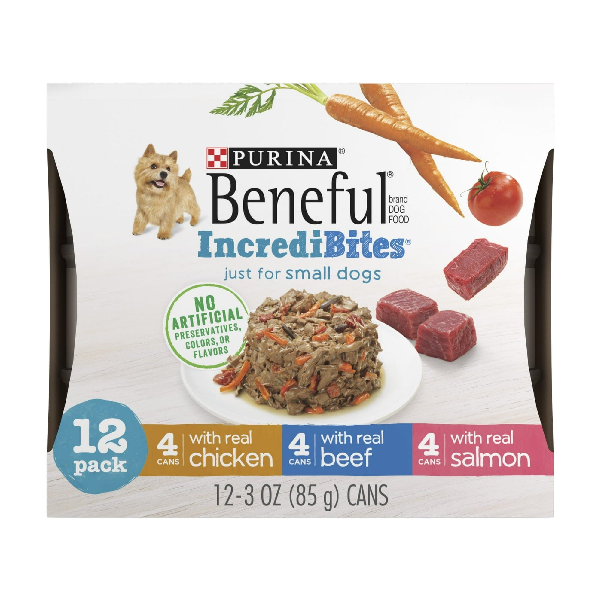 Purina Beneful Incredibites Chicken Salmon and Beef Pate Small-Breed Canned Dog Food - Variety Pack - 3 Oz - Case of 12 - 2 Pack