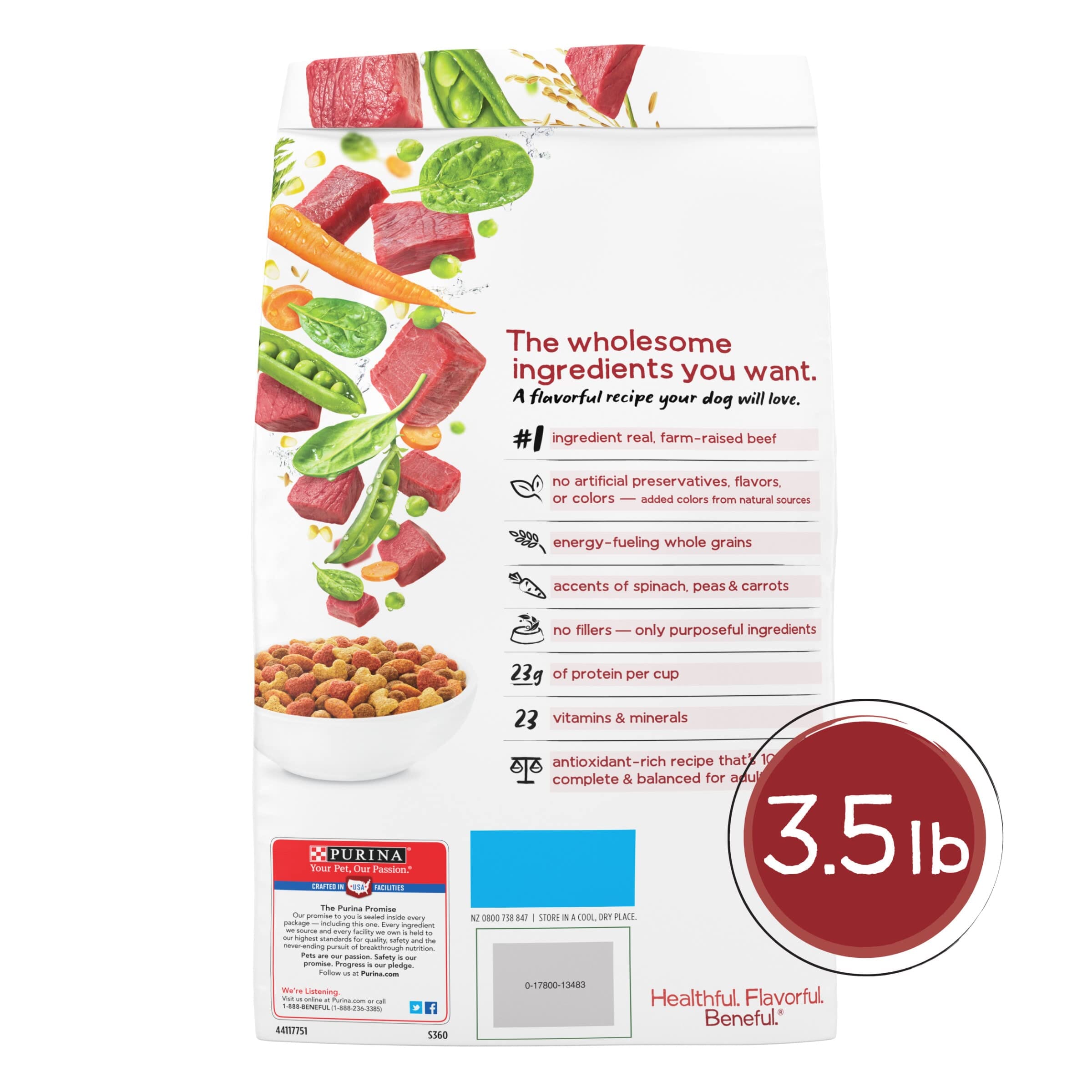 Purina Beneful Originals Farm-Raised Beef with Carrots Peas and Spinach Adult Dry Dog Food - 3.5 Lbs - Case of 4