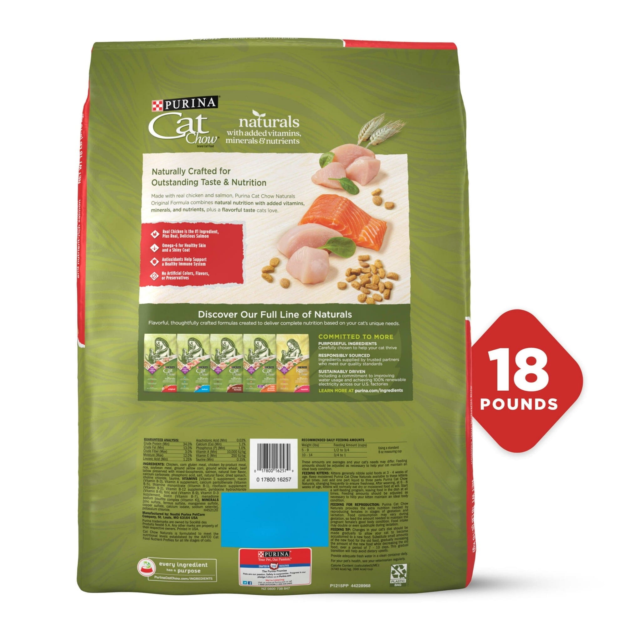 Purina Cat Chow Naturals Chicken Salmon with Vitamins and Minerals Dry Cat Food - 18 Lbs