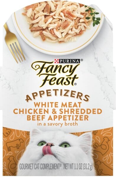 Purina Fancy Feast Appetizers Grain-Free Chicken and Beef Wet Cat Food and Topper Pouch - 1.1 Oz - Case of 10