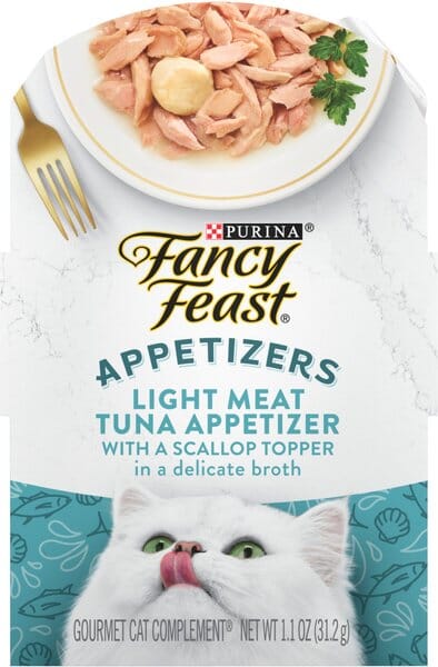 Purina Fancy Feast Appetizers Grain-Free Tuna and Scallop Wet Cat Food and Topper Pouch - 1.1 Oz - Case of 10