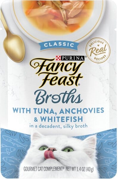 Purina Fancy Feast Broths Classic Tuna Anchovies and Whitefish Wet Cat Food or Topper Pouch - 1.4 Oz - Case of 16