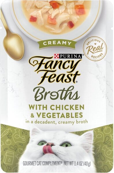 Purina Fancy Feast Broths Creamy Chicken and Veggie Wet Cat Food or Topper Pouch - 1.4 Oz - Case of 16