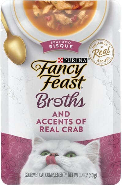 Purina Fancy Feast Broths Seafood Bisque and Crab Wet Cat Food or Topper Pouch - 1.4 Oz - Case of 16