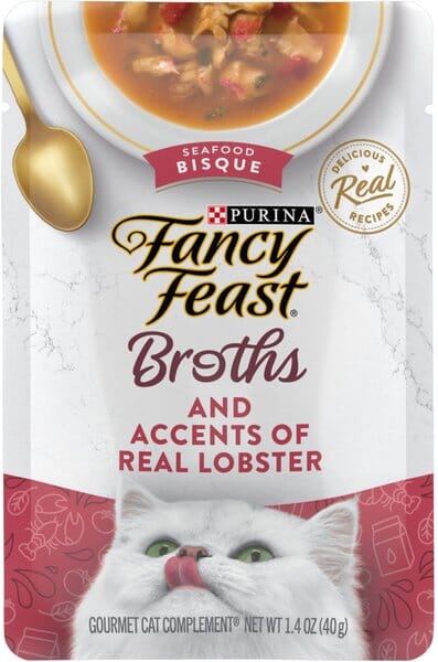 Purina Fancy Feast Broths Seafood Bisque and Lobster Wet Cat Food or Topper Pouch - 1.4 Oz - Case of 16