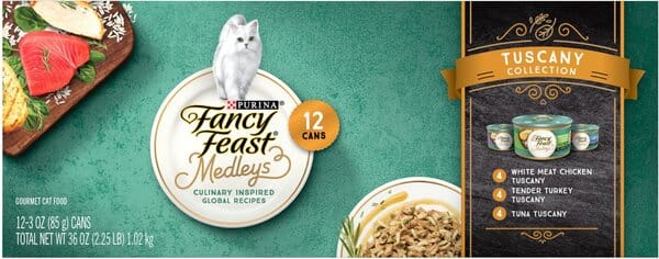 Purina Fancy Feast Elegant Medley's Tuscany Collection Chicken Turkey Tuna Canned Cat Food - Variety Pack - 3 Oz - Case of 12 - 2 Pack
