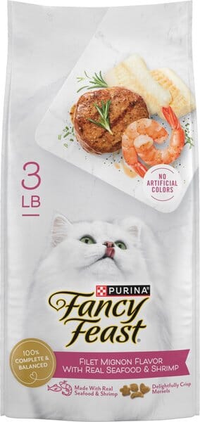 Purina Fancy Feast Gourmet Naturals Filet Mignon with Seafood and Shrimp Dry Cat Food - 3 Lbs - Case of 4