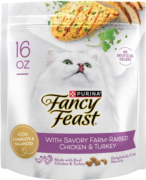 Purina Fancy Feast Gourmet Naturals Fram-Raised Chicken and Turkey Adult Dry Cat Food - 16 Oz - Case of 4