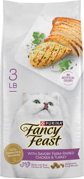 Purina Fancy Feast Gourmet Naturals Fram-Raised Chicken and Turkey Adult Dry Cat Food - 3 Lbs - Case of 4