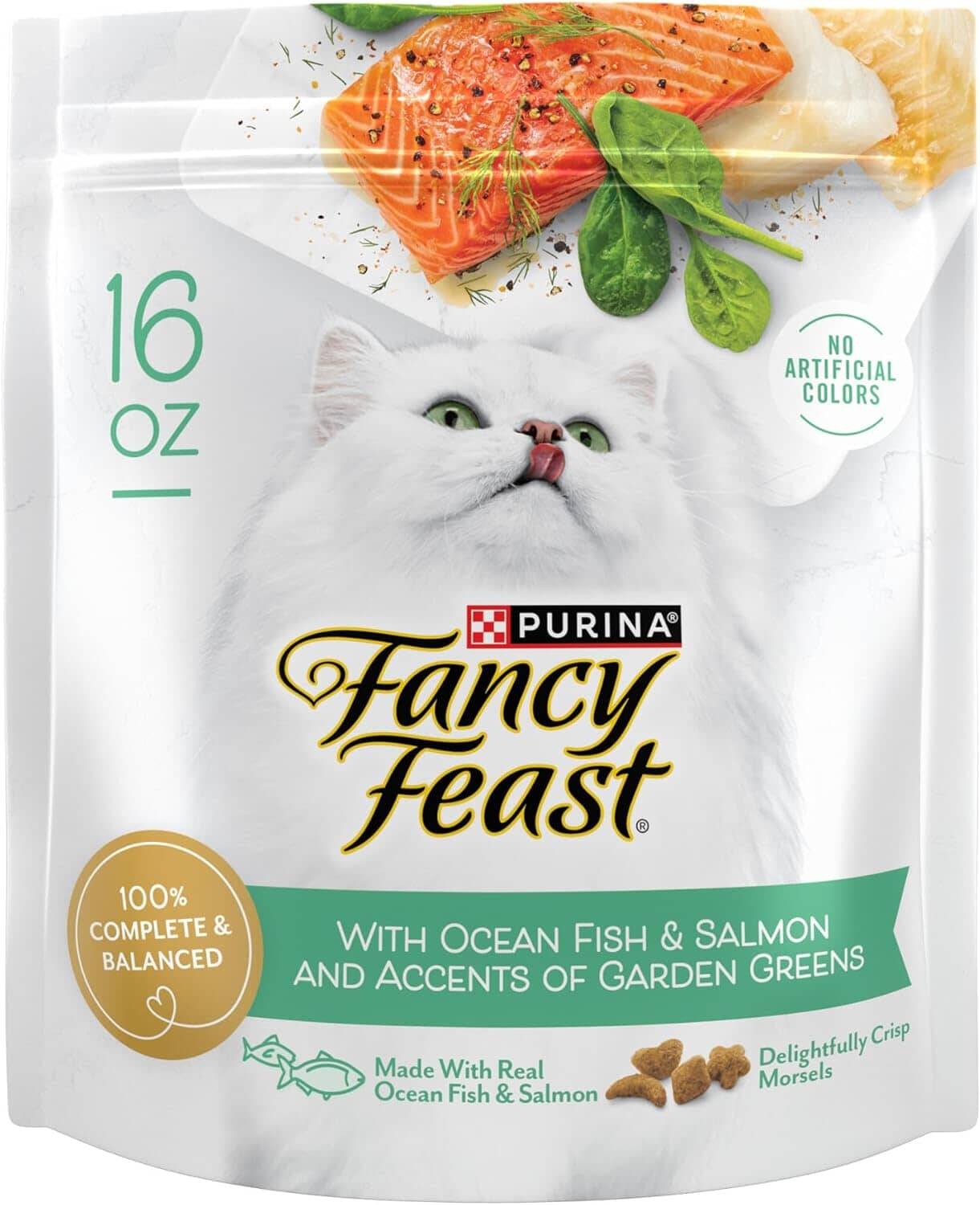 Purina Fancy Feast Gourmet Naturals Oceanfish and Salmon and Garden Greens Dry Cat Food - 16 Oz - Case of 4