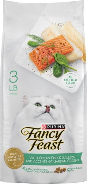 Purina Fancy Feast Gourmet Naturals Oceanfish and Salmon and Garden Greens Dry Cat Food - 3 Lbs - Case of 4