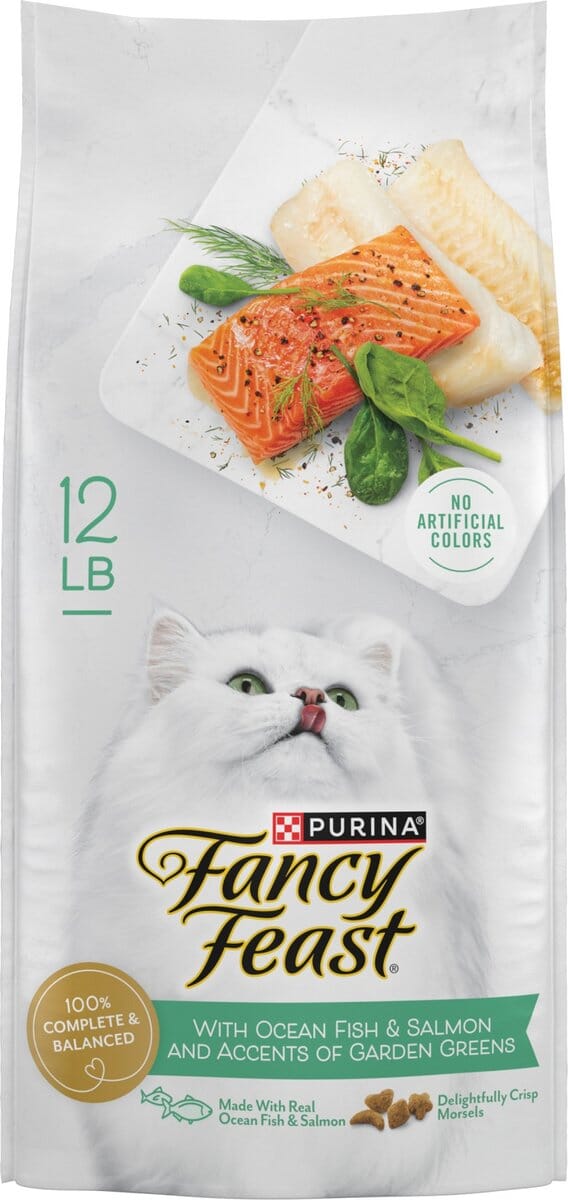 Purina Fancy Feast Gourmet Naturals Oceanfish and Salmon with Garden Greens Dry Cat Food - 12 Lbs - Case of 4