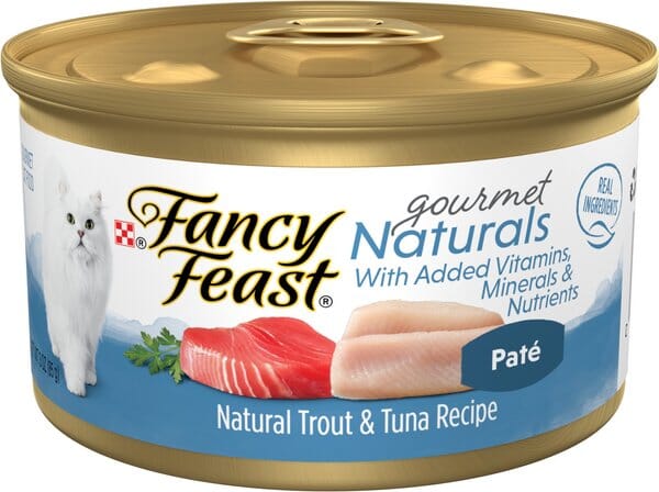 Purina Fancy Feast Gourmet Naturals Trout and Tuna Pate with Vitamins and Minerals Canned Cat Food - 3 Oz - Case of 12