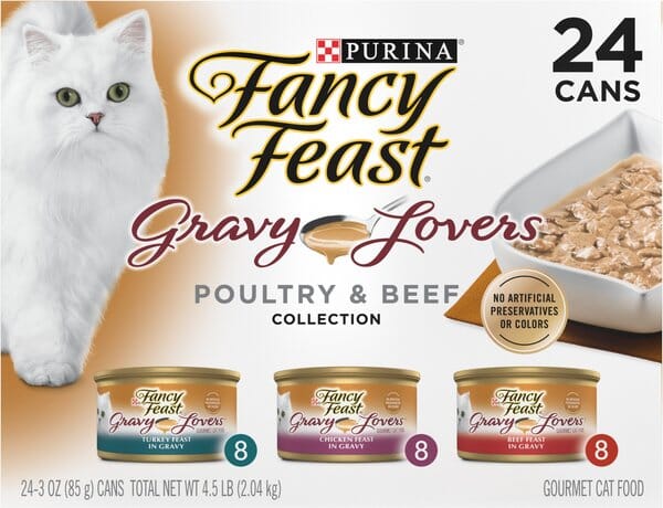 Purina Fancy Feast Gravy Lovers Collection Chicken Turkey and Beef Canned Cat Food - Variety Pack - 3 Oz - 24 Count