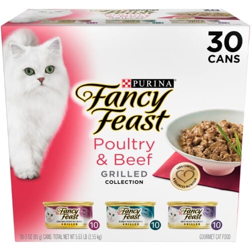 Purina Fancy Feast Grilled Collection Chicken Turkey and Beef in Gravy Canned Cat Food - Variety Pack - 3 Oz - Case of 30