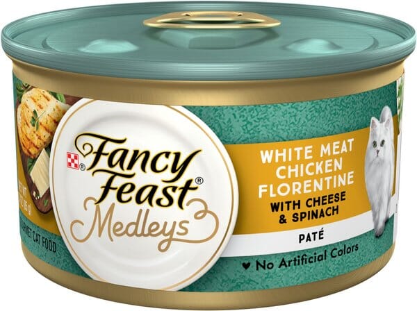 Purina Fancy Feast Medley's Chicken with Cheese with Spinach Pate Canned Cat Food - 3 Oz - Case of 24