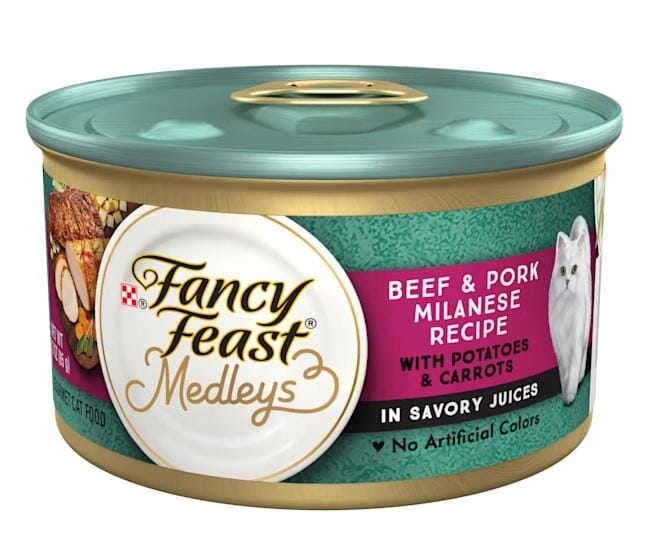Purina Fancy Feast Medley's Milk-Based Beef and Pork Milanese with Carrots and Potatos in Savory Juices Canned Cat Food - 3 Oz - Case of 24