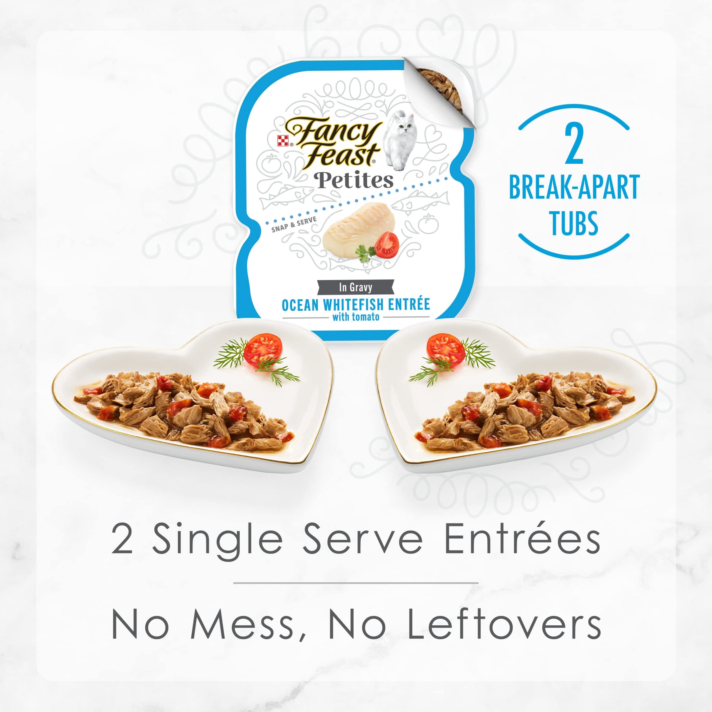 Purina Fancy Feast Petites Ocean Whitefish and Tomatoes in Gravy Wet Cat Food Trays - 2.8 Oz - Case of 12