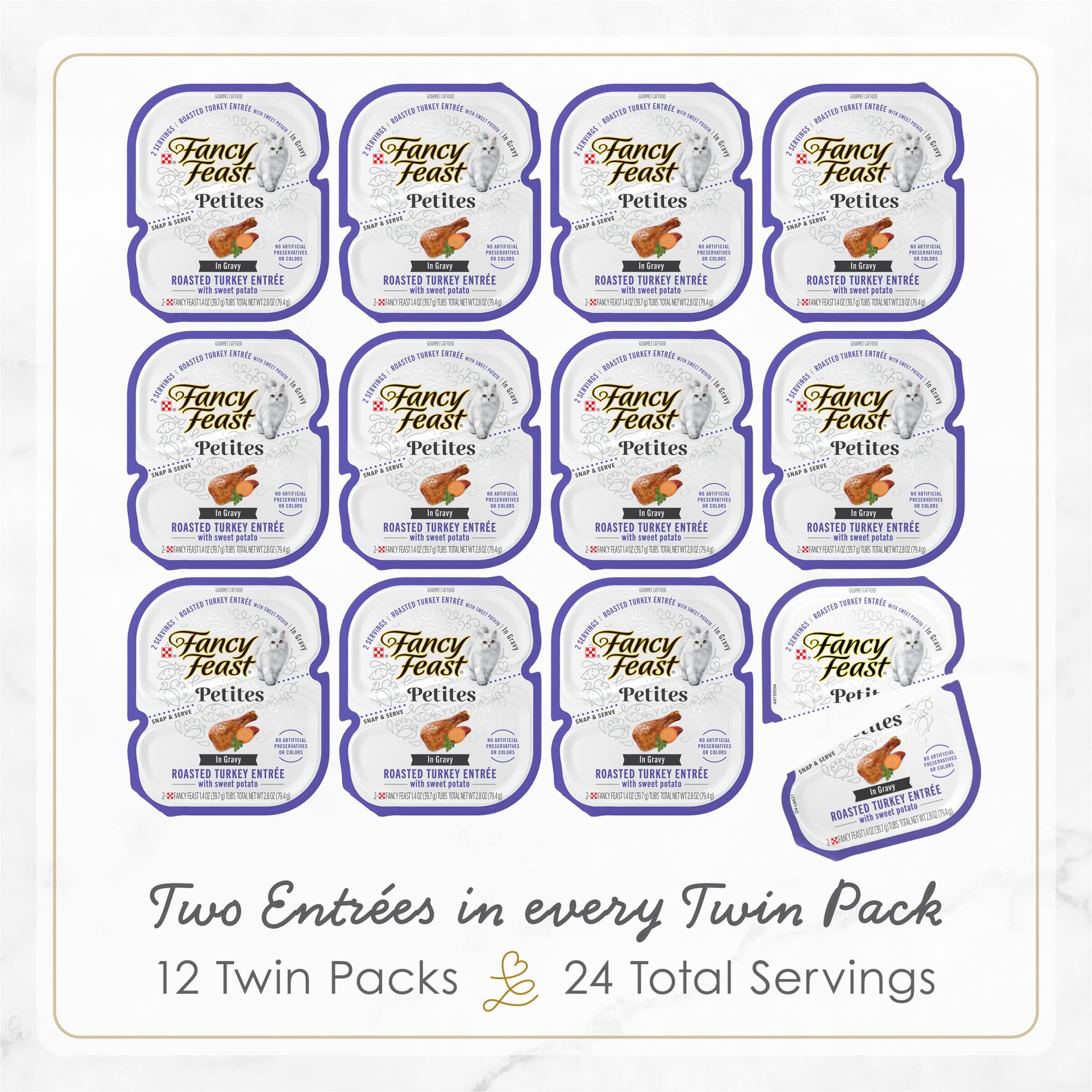 Purina Fancy Feast Petites Roasted Turkey and Sweet Potato in Gravy Wet Cat Food Trays - 2.8 Oz - Case of 12