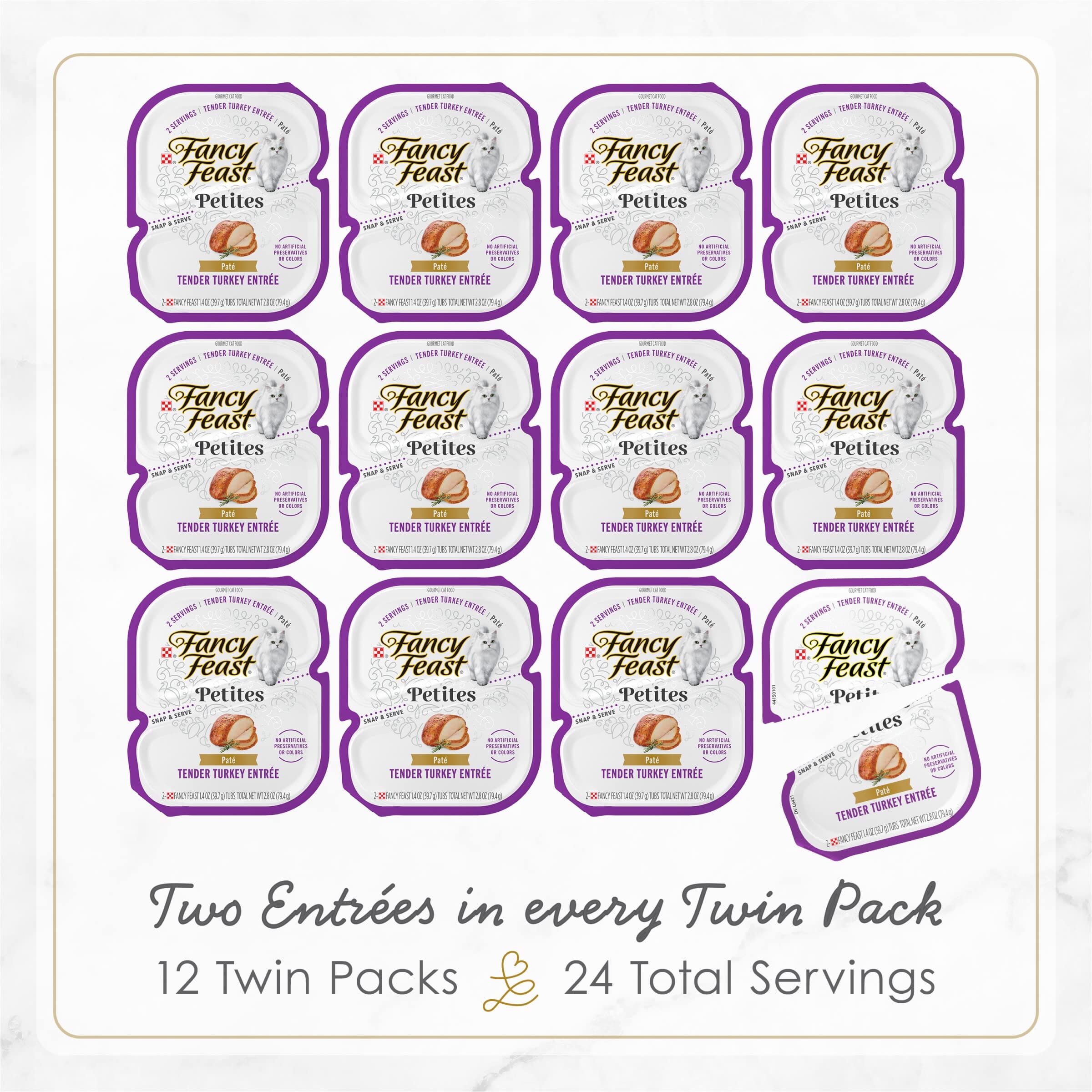 Purina Fancy Feast Petites Roasted Turkey Pate Entrée Wet Cat Food Trays - 2.8 Oz - Case of 12