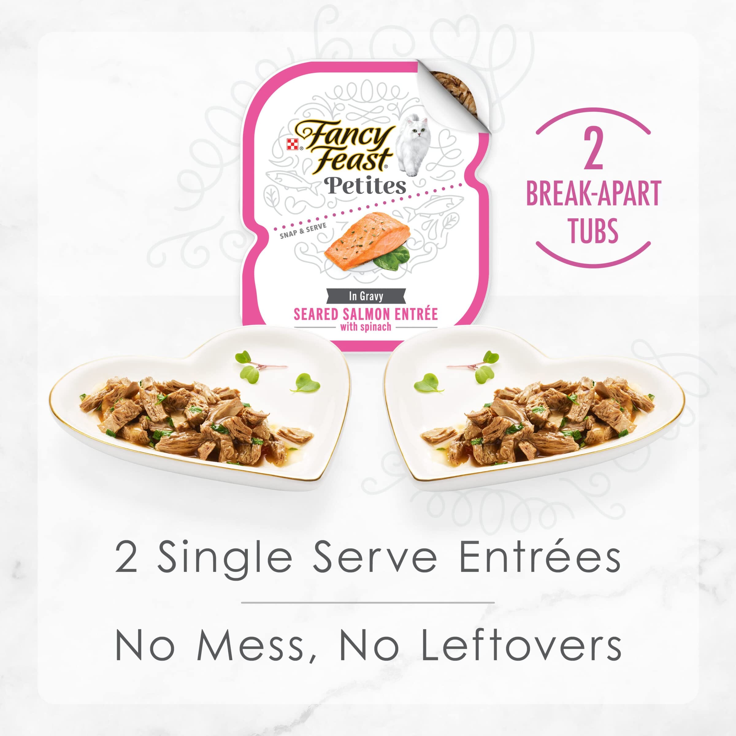 Purina Fancy Feast Petites Seared Salmon and Spinach in Gravy Entrée Wet Cat Food Trays - 2.8 Oz - Case of 12