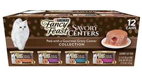 Purina Fancy Feast Savory Centers Chicken Beef Tuna and Salmon in Gravy Canned Cat Food - Variety Pack - 3 Oz - Case of 6 - 2 Pack