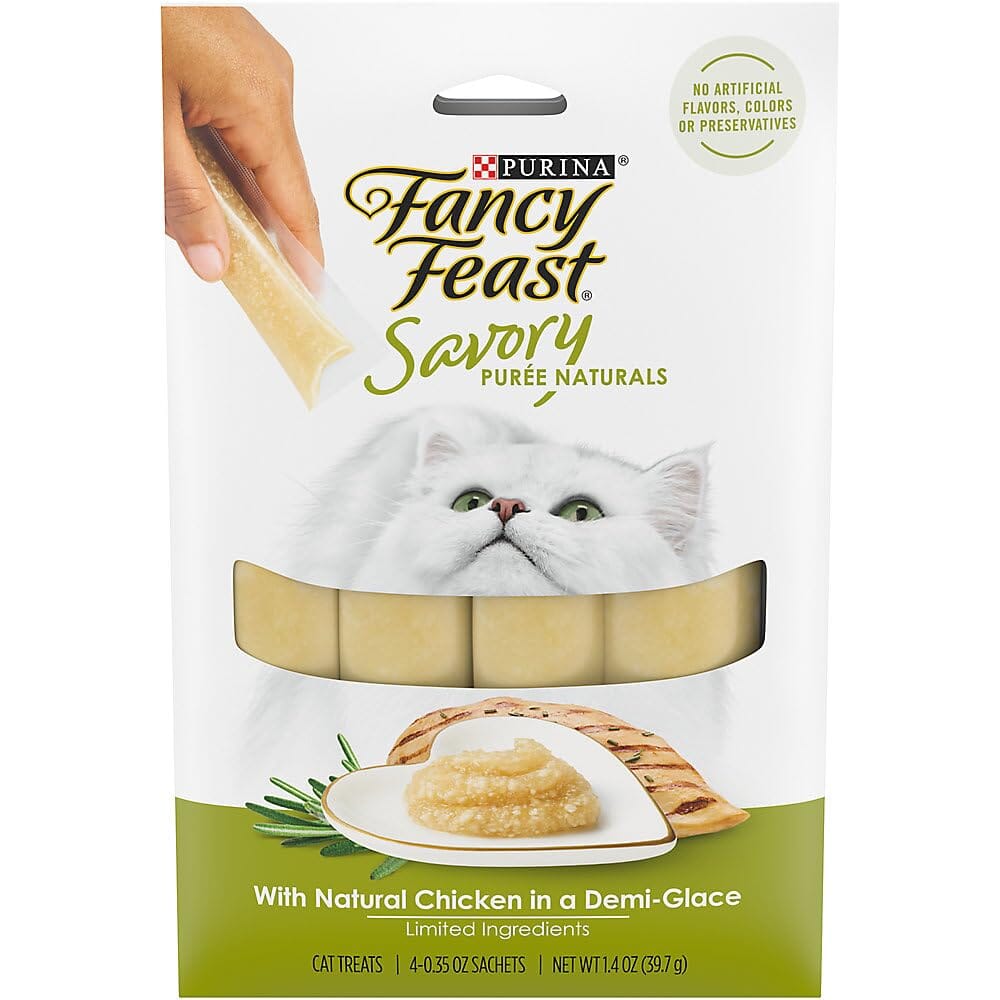Purina Fancy Feast Savory Puree Naturals Chicken Squeezable Tubes Cat Treats - 1.4 Oz - Case of 30
