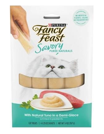 Purina Fancy Feast Savory Puree Naturals Tuna Squeezable Tubes Cat Treats - 1.4 Oz - Case of 30
