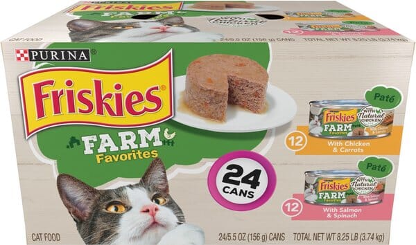 Purina Friskies Farm Favorites Chicken and Salmon with Spinach Pate Canned Cat Food - 5.5 Oz - Case of 24