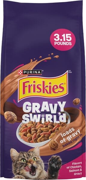 Purina Friskies Gravy Swirlers with Chicken Salmon and Dried Gravy Adult Dry Cat Food - 3.15 Lbs - Case of 4