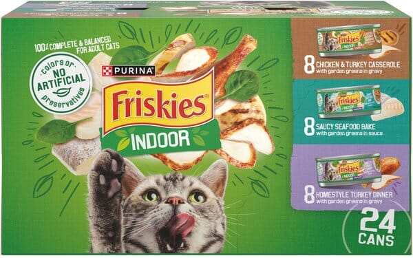 Purina Friskies Indoor Chicken Turkey Seafood in Sauce and Gravy Canned Cat Food - Variety Pack - 5.5 Oz - 24 Count