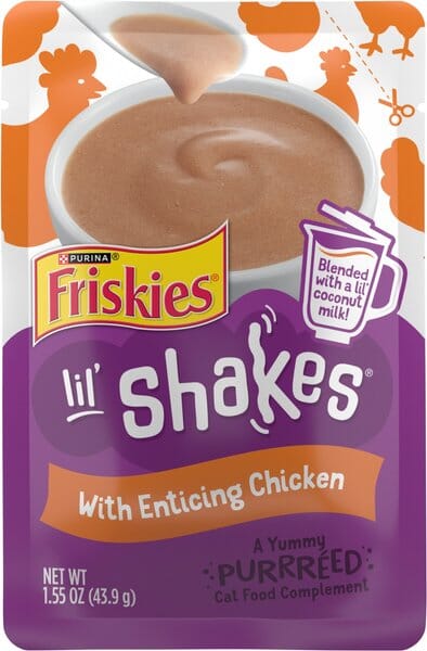 Purina Friskies Lil' Shakes Chicken Puree with Coconut Milk Wet Cat Food or Topper Pouch - 1.55 Oz - Case of 16
