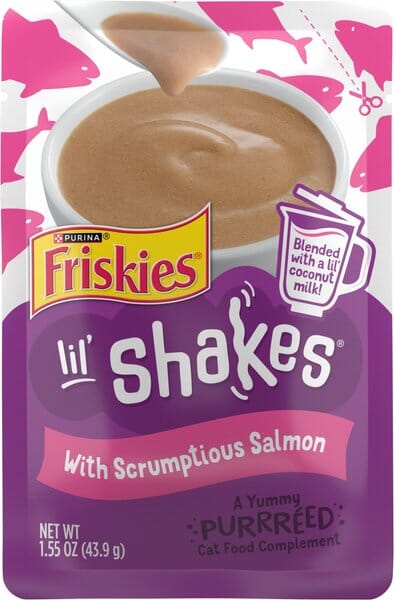 Purina Friskies Lil' Shakes Salmon Puree with Coconut Milk Wet Cat Food or Topper Pouch- 1.55 Oz - Case of 16