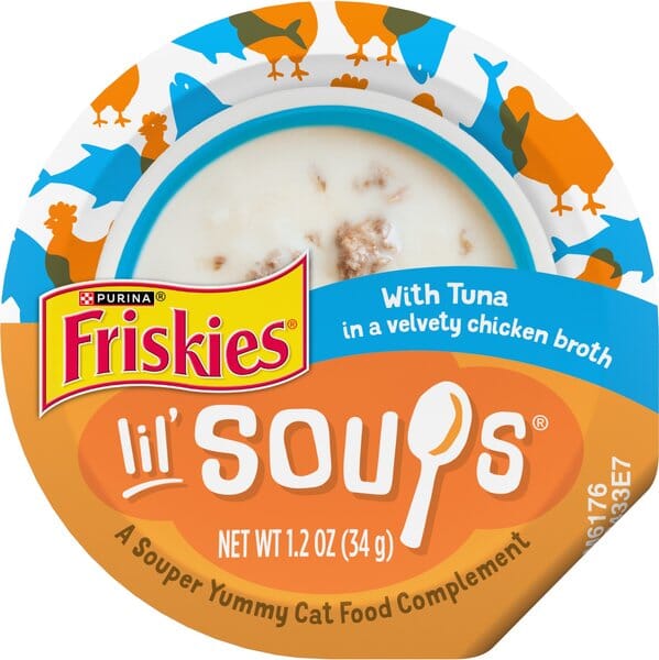 Purina Friskies Lil' Soups Compliments Tuna in Chicken Broth Puree Wet Cat Food Topper or Treat - 1.2 Oz - Case of 8