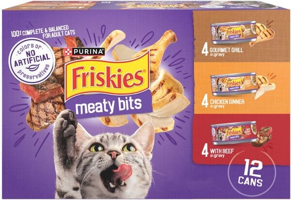 Purina Friskies Meaty Bits Gourmet Grilled Chicken and Beef in Gravy Canned Cat Food - Variety Pack - 5.5 Oz - Case of 12 - 2 Pack