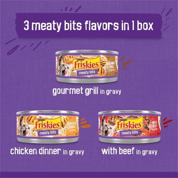 Purina Friskies Meaty Bits Gourmet Grilled Chicken and Beef in Gravy Canned Cat Food - Variety Pack - 5.5 Oz - Case of 12 - 2 Pack