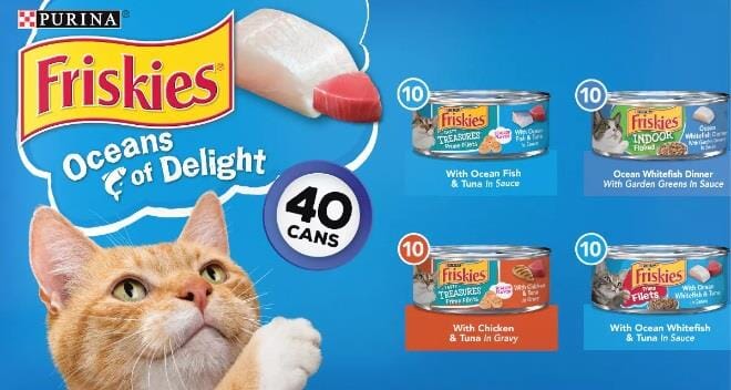 Purina Friskies Oceans of Delight Oceanfish Whitefish Tuna and Chicken in Sauce and Broth Canned Cat Food - Variety Pack - 5.5 Oz - Case of 40