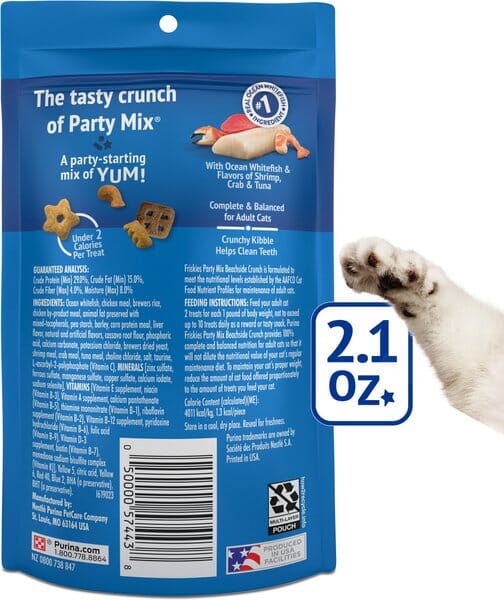 Purina Friskies Party Mix Beachside Crunch with Tuna Chicken and Seafood Crunchy Cat Treats - 2.1 Oz - Case of 10