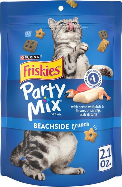 Purina Friskies Party Mix Beachside Crunch with Tuna Chicken and Seafood Crunchy Cat Treats - 2.1 Oz - Case of 10