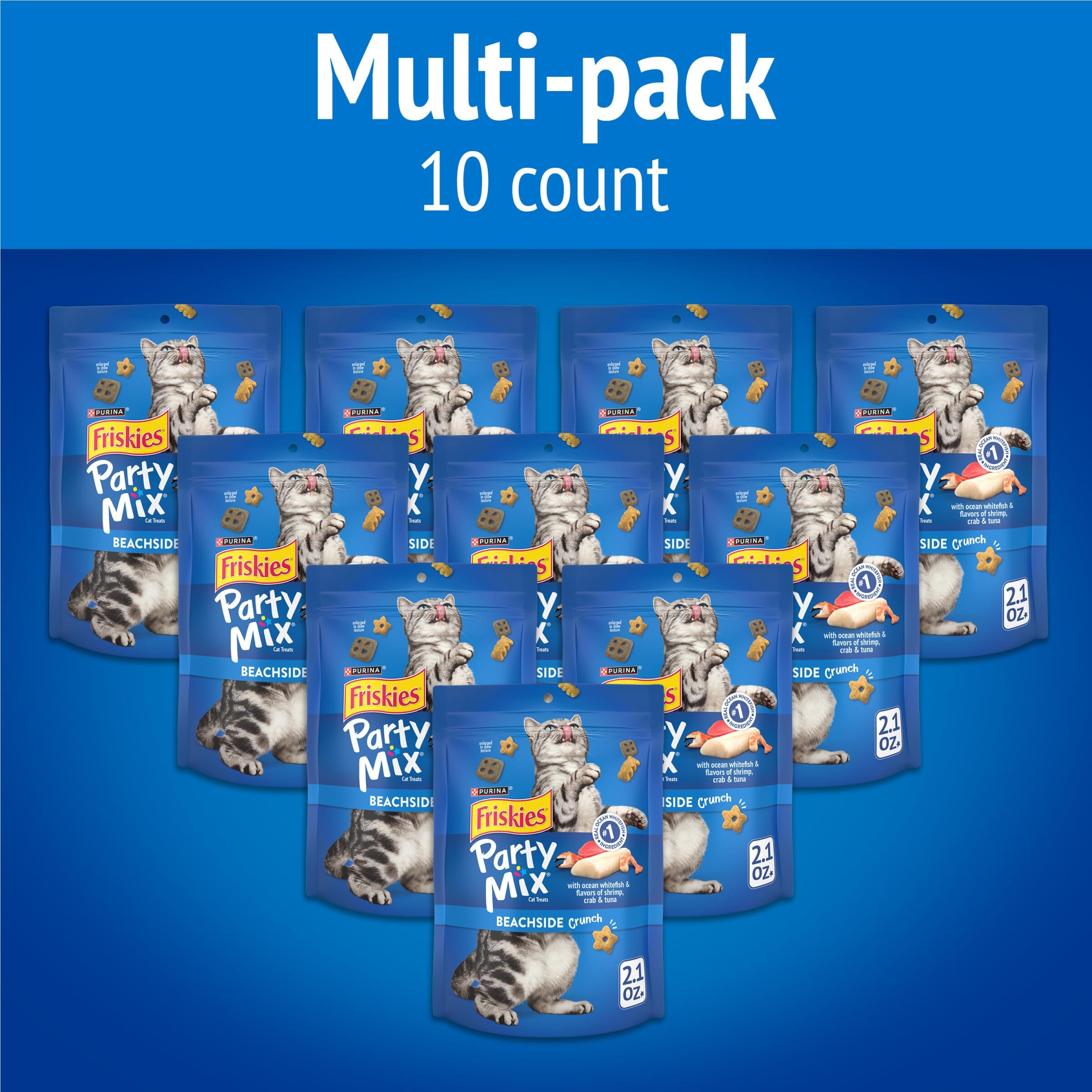 Purina Friskies Party Mix Beachside Crunch with Tuna Chicken and Seafood Crunchy Cat Treats - 2.1 Oz - Case of 10