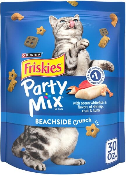 Purina Friskies Party Mix Beachside Crunch with Tuna Chicken and Seafood Crunchy Cat Treats - 30 Oz - Case of 2