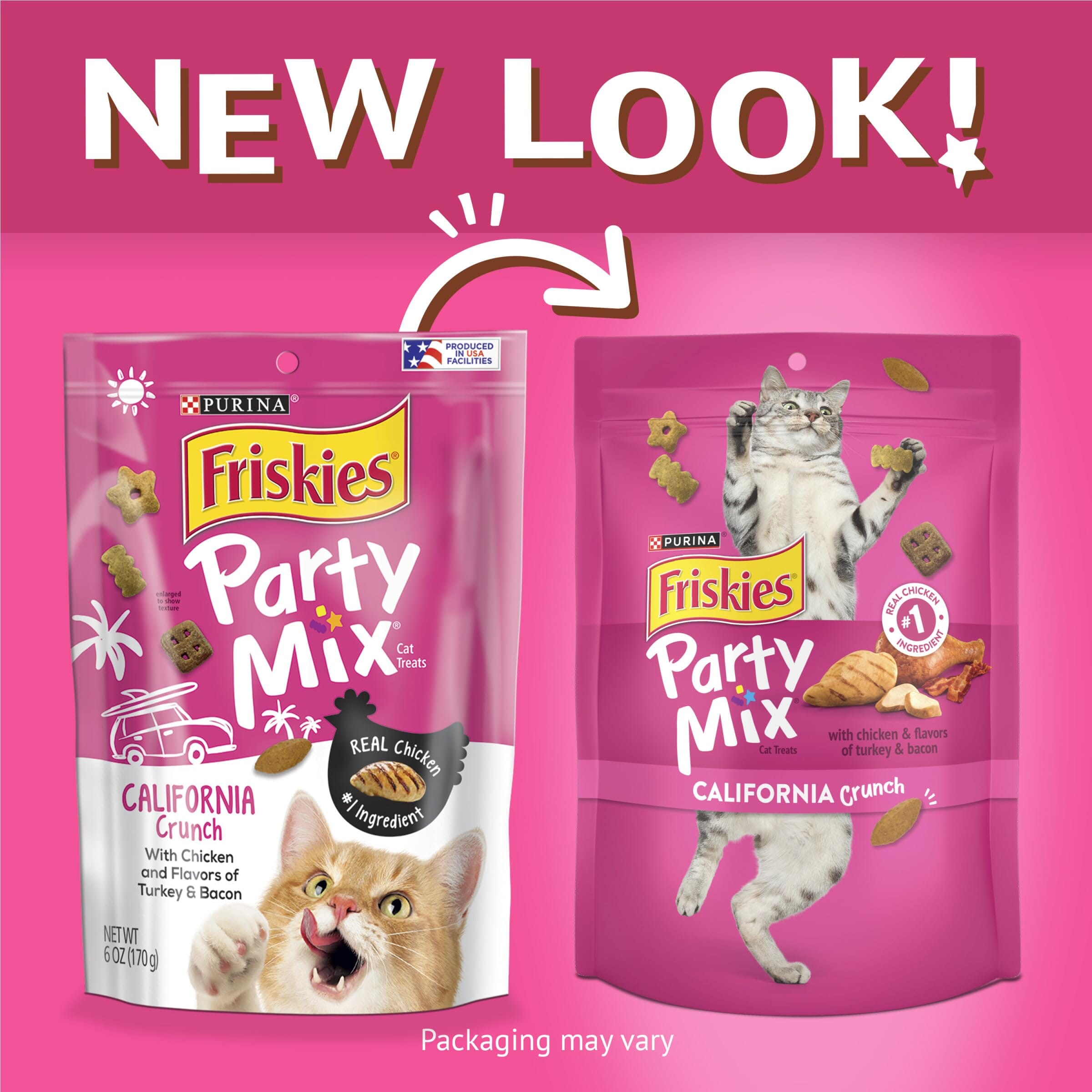 Purina Friskies Party Mix California Crunch Chicken Turkey and Bacon Crunchy Cat Treats - 2.1 Oz - Case of 10